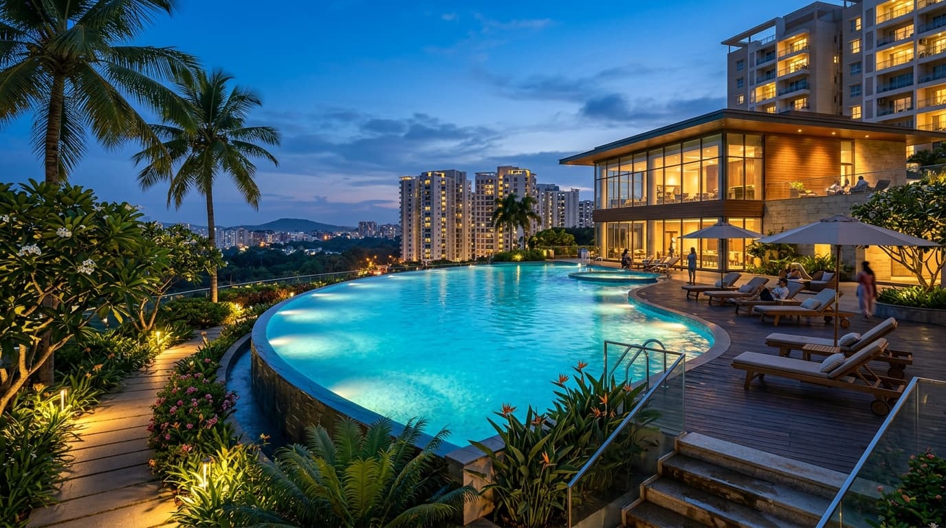 Godrej MSR City resort-style infinity pool with clubhouse